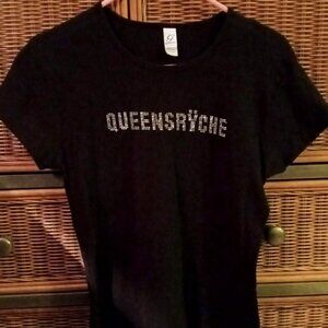 Queensrÿche Crystal Rhinestone Silver Studded Black Concert Babydoll Tshirt